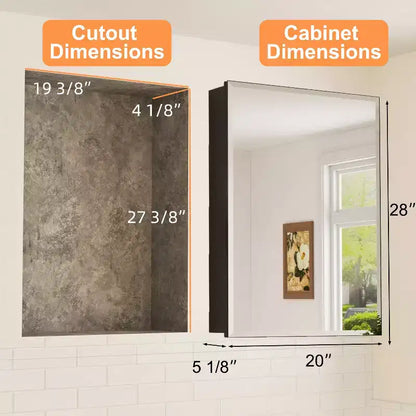 Mobiletto da bagno a incasso/da parete con specchio smussato e ripiani in vetro regolabili - Nero