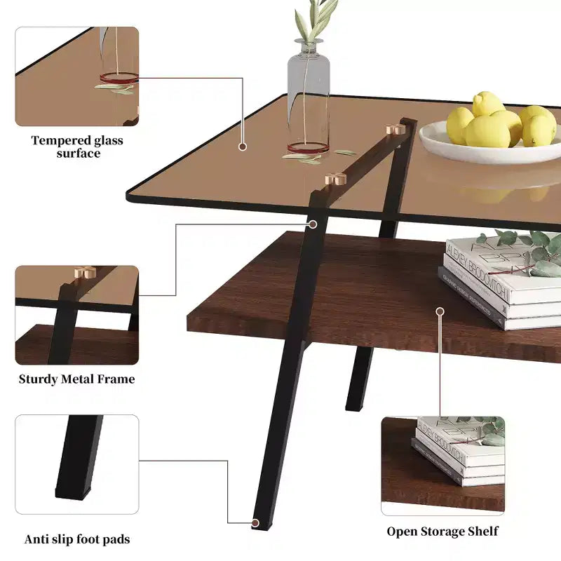 Tavolino da salotto moderno in vetro - Tavolino da cocktail di design, piano trasparente