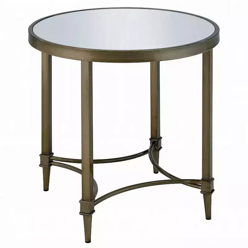 Aditya 24 Wide Antique Brass and Mirrored Round End Table