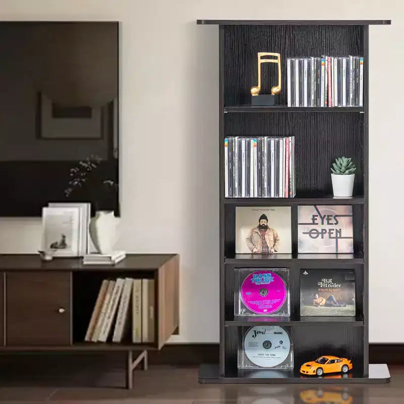 Mobile contenitore multimediale a 5 ripiani, contiene 240 CD/DVD, ripiani in legno regolabili, design antiribaltamento