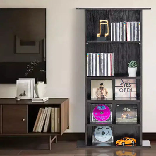 Mobile contenitore multimediale a 5 ripiani, contiene 240 CD/DVD, ripiani in legno regolabili, design antiribaltamento