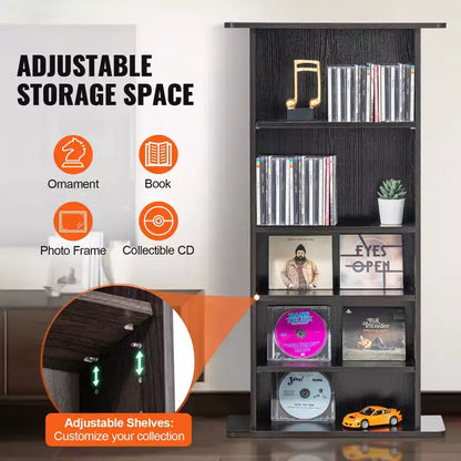 Mobile contenitore multimediale a 5 ripiani, contiene 240 CD/DVD, ripiani in legno regolabili, design antiribaltamento