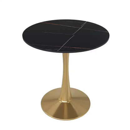 LeisureMod Bristol 27 Round Dining Table  Sintered Stone Top Accent Caf Table & Sturdy Steel Gold Pedestal Base for Kitchen and Small Spaces