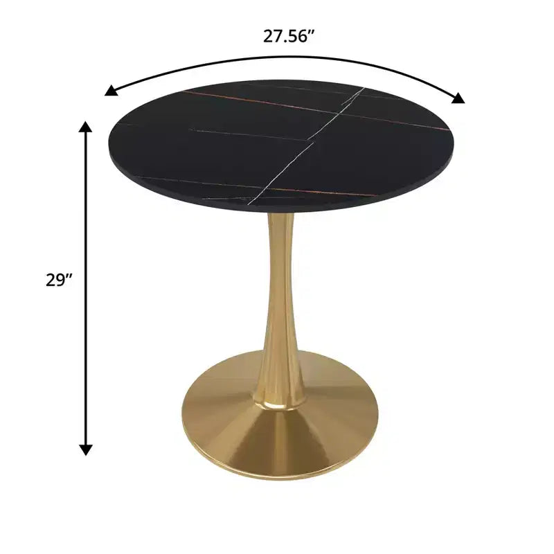 Tavolo da pranzo rotondo Bristol da 27" con piano in pietra sinterizzata e base a piedistallo in acciaio dorato per piccoli spazi