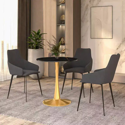 Tavolo da pranzo rotondo Bristol da 27" con piano in pietra sinterizzata e base a piedistallo in acciaio dorato per piccoli spazi