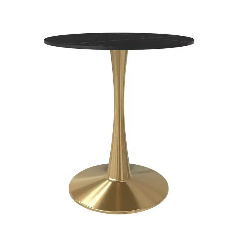 Tavolo da pranzo rotondo Bristol da 27" con piano in pietra sinterizzata e base a piedistallo in acciaio dorato per piccoli spazi