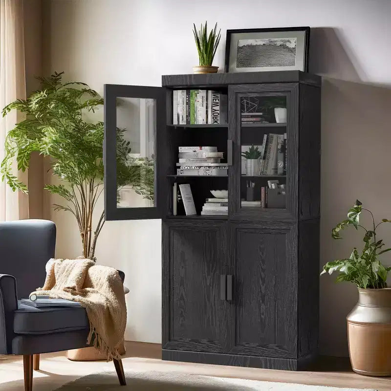 Modern Minimalist Wood Grain Decorative Storage Cabinet Combination Cabinet with 6-Story Shelves