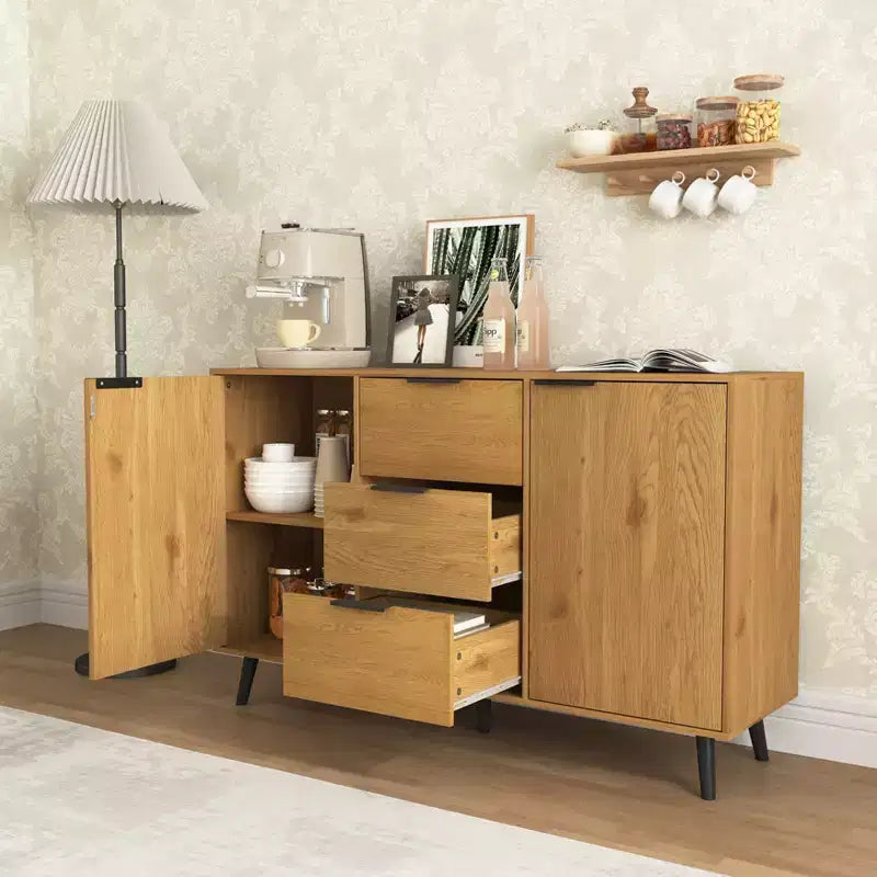 Credenza da buffet con cassetti e ante, mobiletto in legno per angolo caffè, credenza da cucina da 120 cm con 3 cassetti e 2 ante