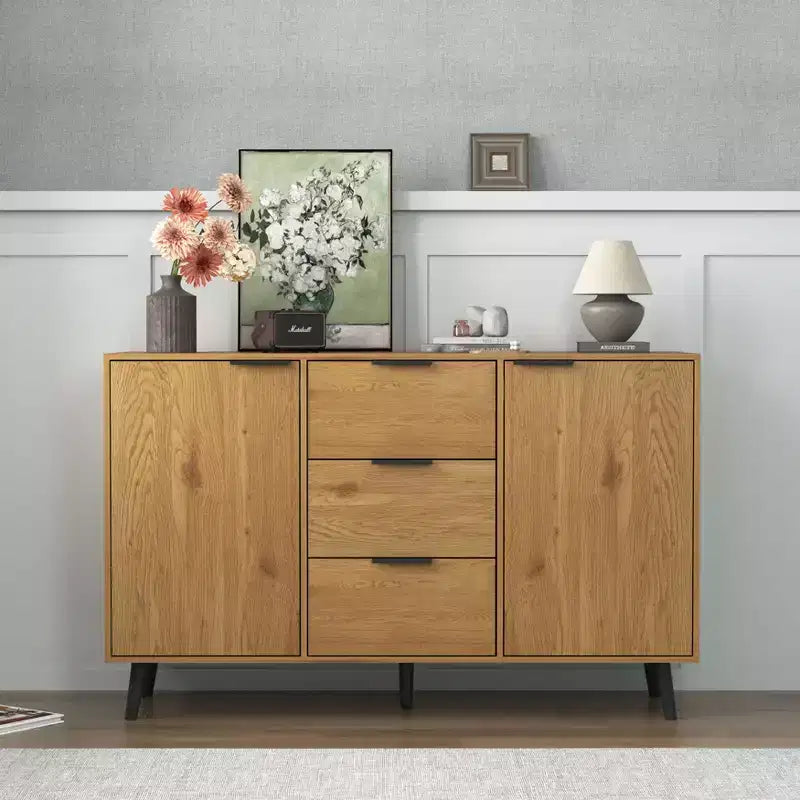 Credenza da buffet con cassetti e ante, mobiletto in legno per angolo caffè, credenza da cucina da 120 cm con 3 cassetti e 2 ante