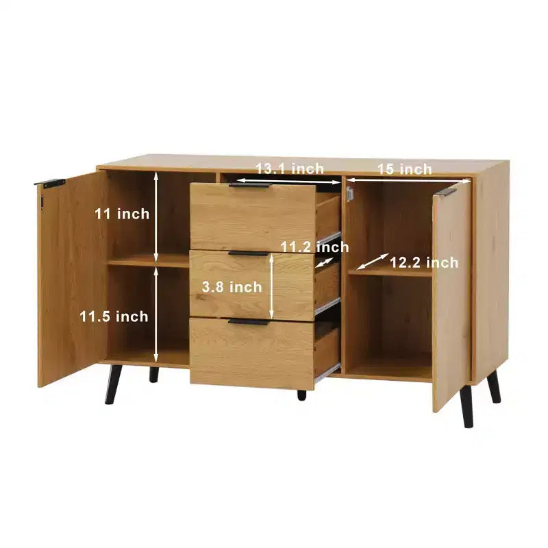 Credenza da buffet con cassetti e ante, mobiletto in legno per angolo caffè, credenza da cucina da 120 cm con 3 cassetti e 2 ante