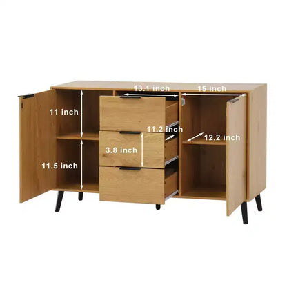 Credenza da buffet con cassetti e ante, mobiletto in legno per angolo caffè, credenza da cucina da 120 cm con 3 cassetti e 2 ante