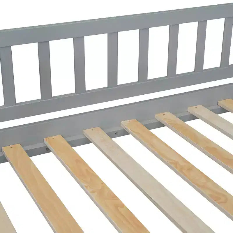 Letto a castello singolo sopra una piazza e mezza con scivolo e scale contenitore, design a casetta, pino e MDF, età 6+