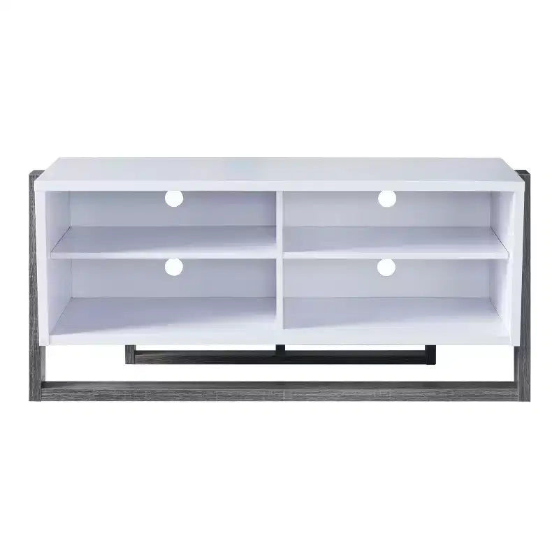 Small Etteridge Shelf TV Stand for TVs up to 56" Gray - miBasics: Transitional Style, Two-Tone Finish, Open & Adjustable Shelves