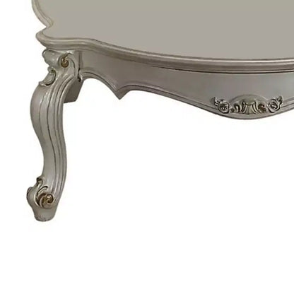 Tavolino da caffè Picardy, 54", bianco perla antico, gambe curve decorate in legno composito