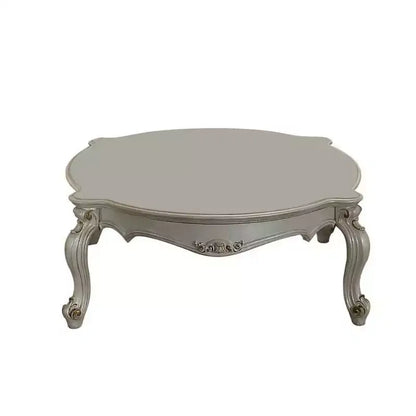 Tavolino da caffè Picardy, 54", bianco perla antico, gambe curve decorate in legno composito