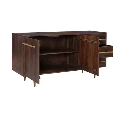 Madia Adair Mid-Century moderna 58", legno massello di acacia, 2 ante 3 cassetti, ferro dorato