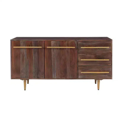 Madia Adair Mid-Century moderna 58", legno massello di acacia, 2 ante 3 cassetti, ferro dorato