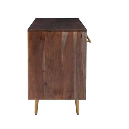 Madia Adair Mid-Century moderna 58", legno massello di acacia, 2 ante 3 cassetti, ferro dorato