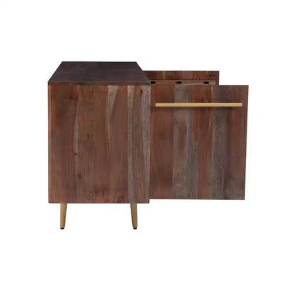 Madia Adair Mid-Century moderna 58", legno massello di acacia, 2 ante 3 cassetti, ferro dorato