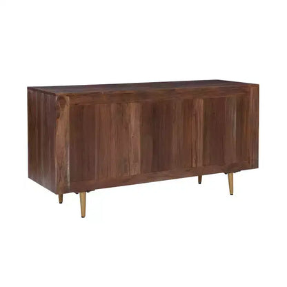 Madia Adair Mid-Century moderna 58", legno massello di acacia, 2 ante 3 cassetti, ferro dorato