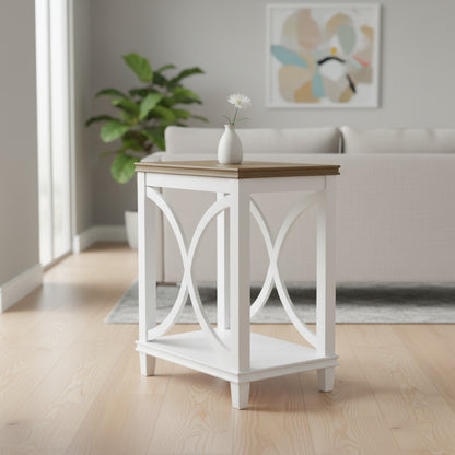 Florence Chairside Table Driftwood Top/White Frame - Breighton Home