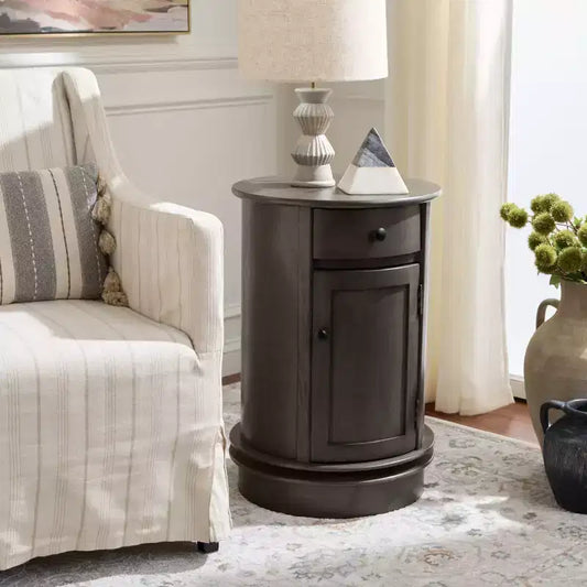 Tavolino d'appoggio girevole con cassetto - Stile rustico grigio vintage, pino e MDF