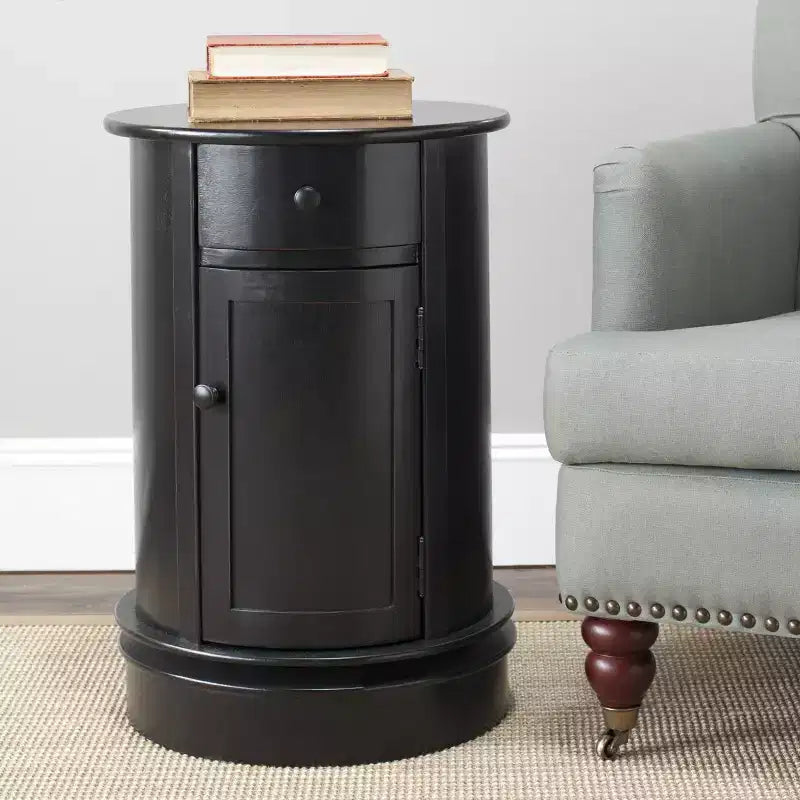 Tavolino d'appoggio girevole con cassetto - Stile rustico grigio vintage, pino e MDF
