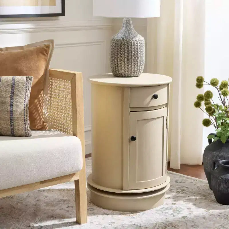 Tavolino d'appoggio girevole con cassetto - Stile rustico grigio vintage, pino e MDF