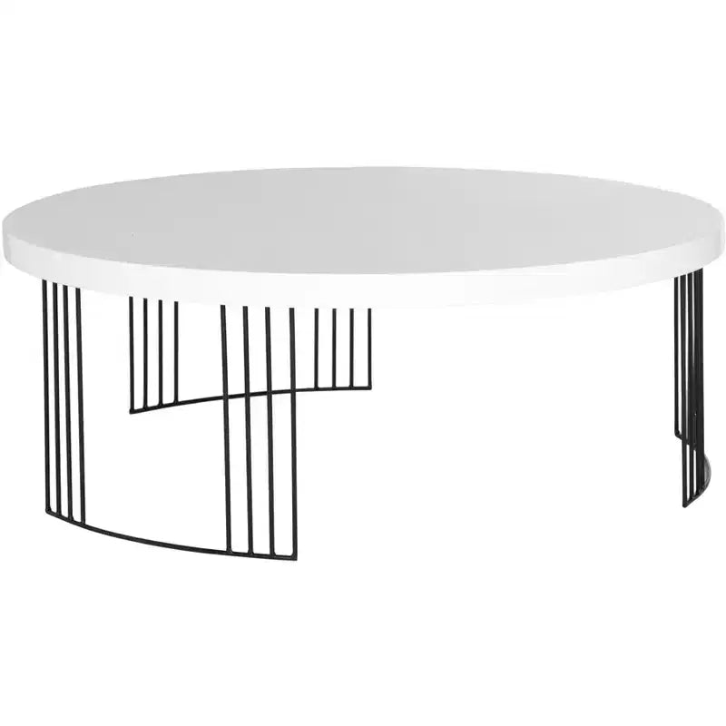 Tavolino da caffè scandinavo laccato di metà secolo - Piano rotondo bianco e nero, base in ferro