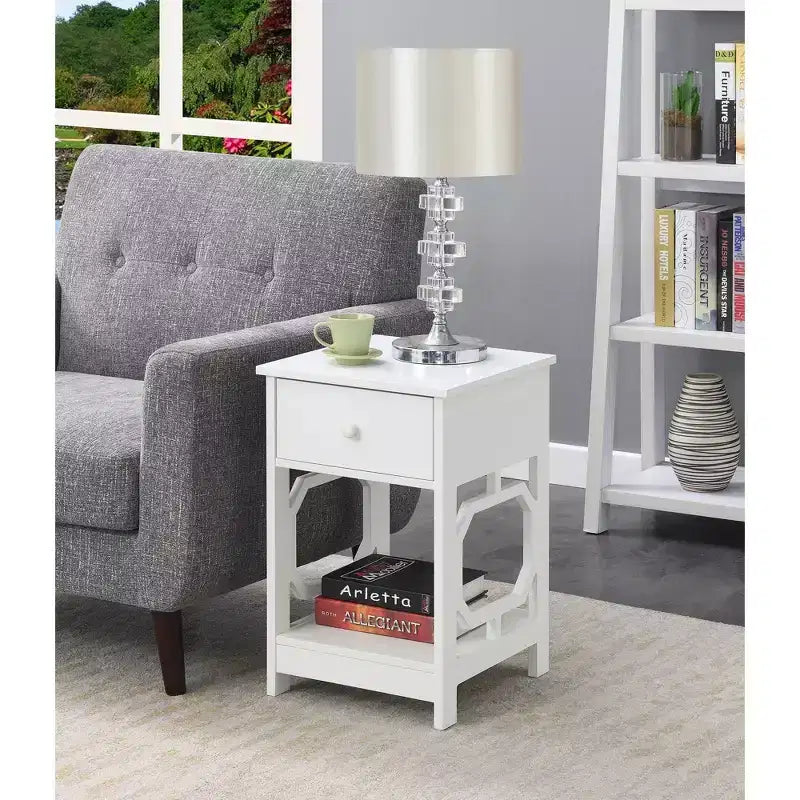 Comodino con 1 cassetto, tavolino rettangolare in MDF nero h 61 cm