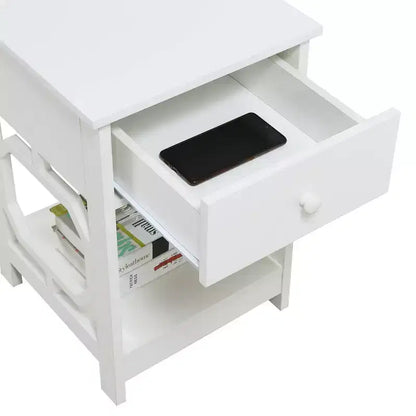 Comodino con 1 cassetto, tavolino rettangolare in MDF nero h 61 cm