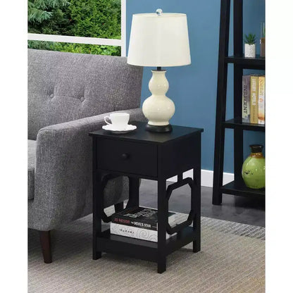 Comodino con 1 cassetto - Rettangolare nero in MDF, Comodino moderno da 24"