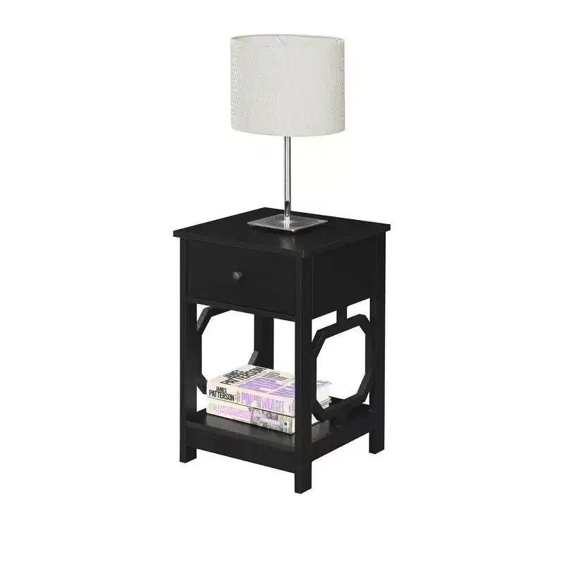 Comodino con 1 cassetto, tavolino rettangolare in MDF nero h 61 cm