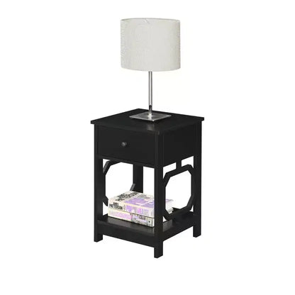 Comodino con 1 cassetto - Rettangolare nero in MDF, Comodino moderno da 24"