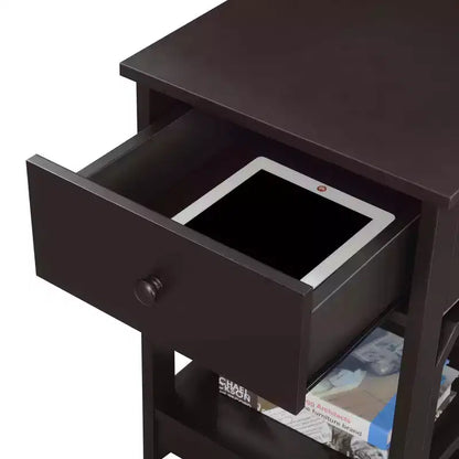 Comodino con 1 cassetto - Rettangolare nero in MDF, Comodino moderno da 24"