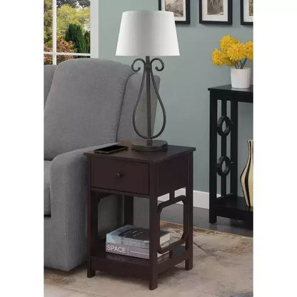 Comodino con 1 cassetto - Rettangolare nero in MDF, Comodino moderno da 24"