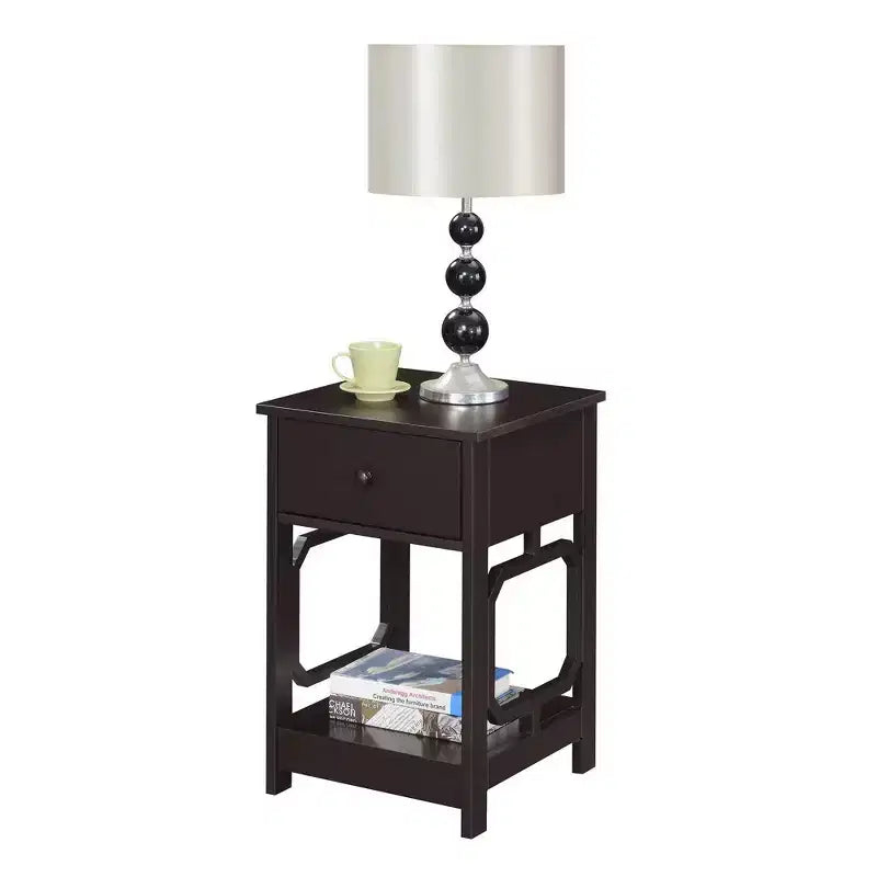 Comodino con 1 cassetto, tavolino rettangolare in MDF nero h 61 cm