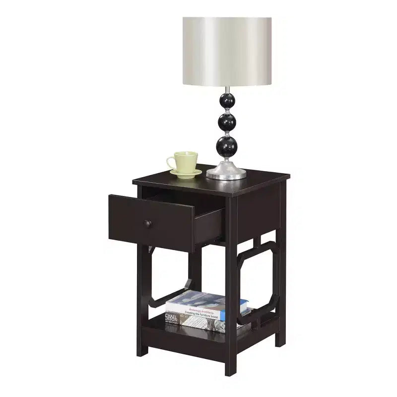 Comodino con 1 cassetto - Rettangolare nero in MDF, Comodino moderno da 24"