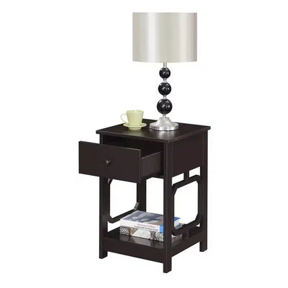 Comodino con 1 cassetto - Rettangolare nero in MDF, Comodino moderno da 24"