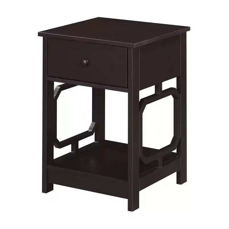 Comodino con 1 cassetto, tavolino rettangolare in MDF nero h 61 cm