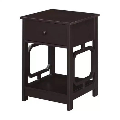 Comodino con 1 cassetto, tavolino rettangolare in MDF nero h 61 cm