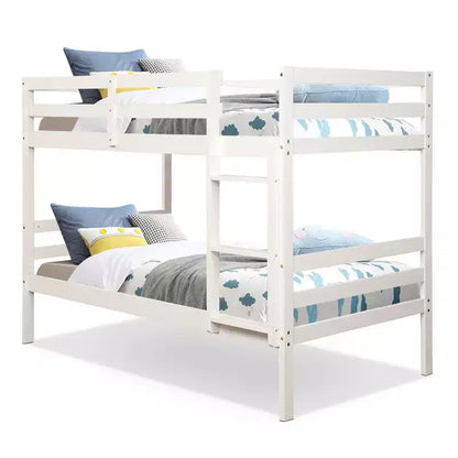 Letto a castello in legno, con scaletta e sponda di sicurezza, piazza e mezza su piazza e mezza - Espresso/Bianco