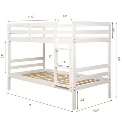 Letto a castello in legno, con scaletta e sponda di sicurezza, piazza e mezza su piazza e mezza - Espresso/Bianco