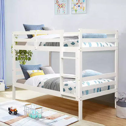 Letto a castello in legno, con scaletta e sponda di sicurezza, piazza e mezza su piazza e mezza - Espresso/Bianco