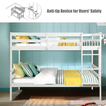 Letto a castello in legno, con scaletta e sponda di sicurezza, piazza e mezza su piazza e mezza - Espresso/Bianco