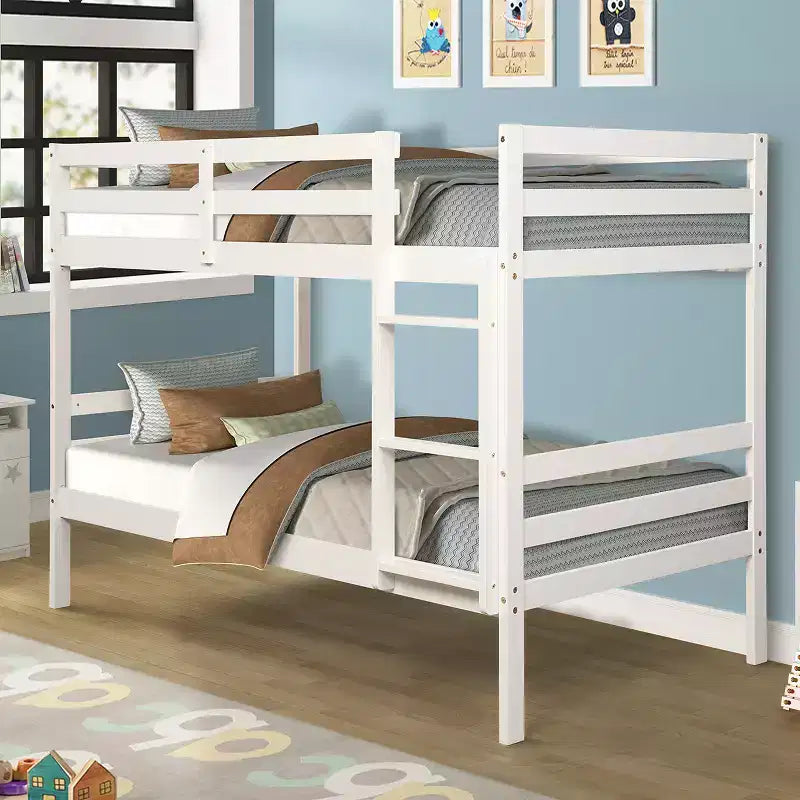 Letto a castello in legno, con scaletta e sponda di sicurezza, piazza e mezza su piazza e mezza - Espresso/Bianco