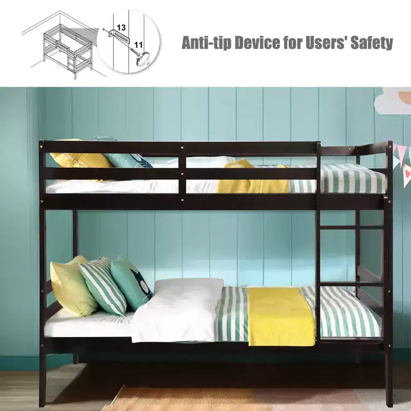 Letto a castello in legno, con scaletta e sponda di sicurezza, piazza e mezza su piazza e mezza - Espresso/Bianco