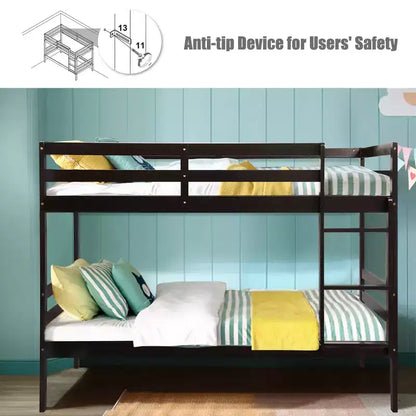 Letto a castello in legno, con scaletta e sponda di sicurezza, piazza e mezza su piazza e mezza - Espresso/Bianco