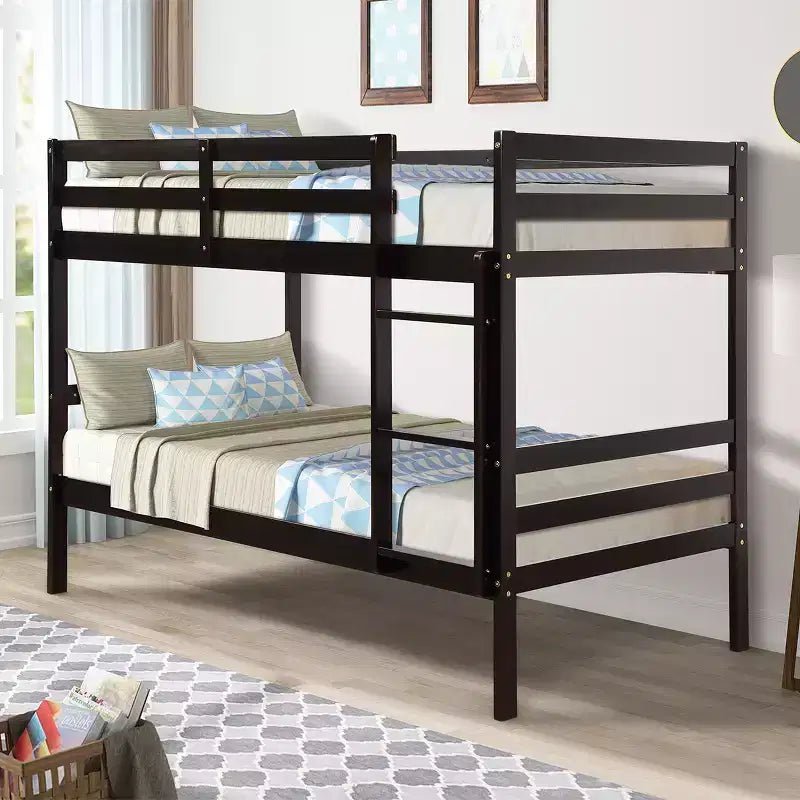 Letto a castello in legno, con scaletta e sponda di sicurezza, piazza e mezza su piazza e mezza - Espresso/Bianco
