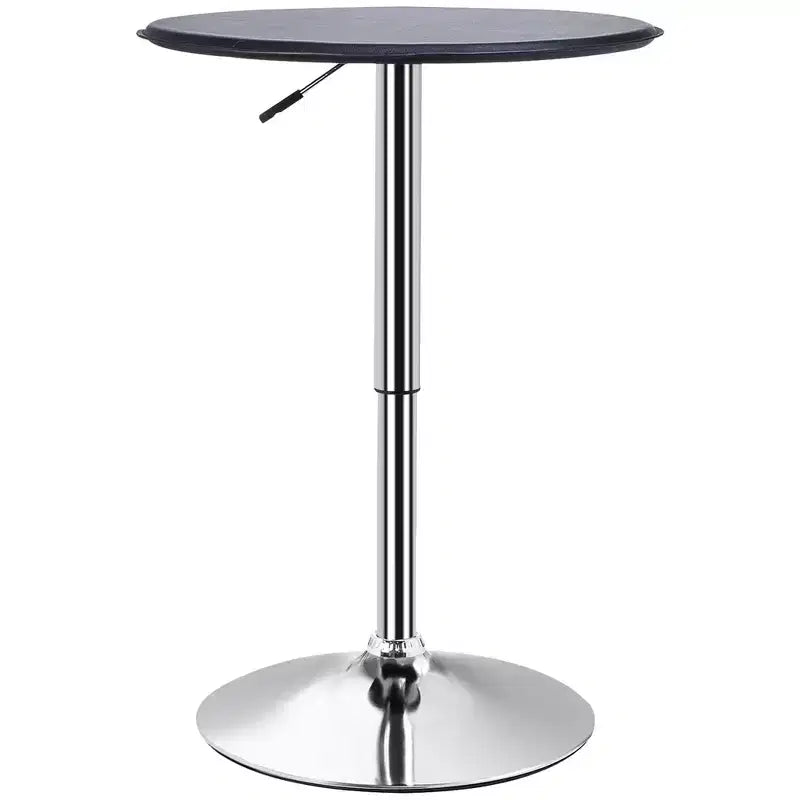 Tavolo da bar bistrot rotondo regolabile in altezza da 25" in similpelle, base a piedistallo cromata, nero